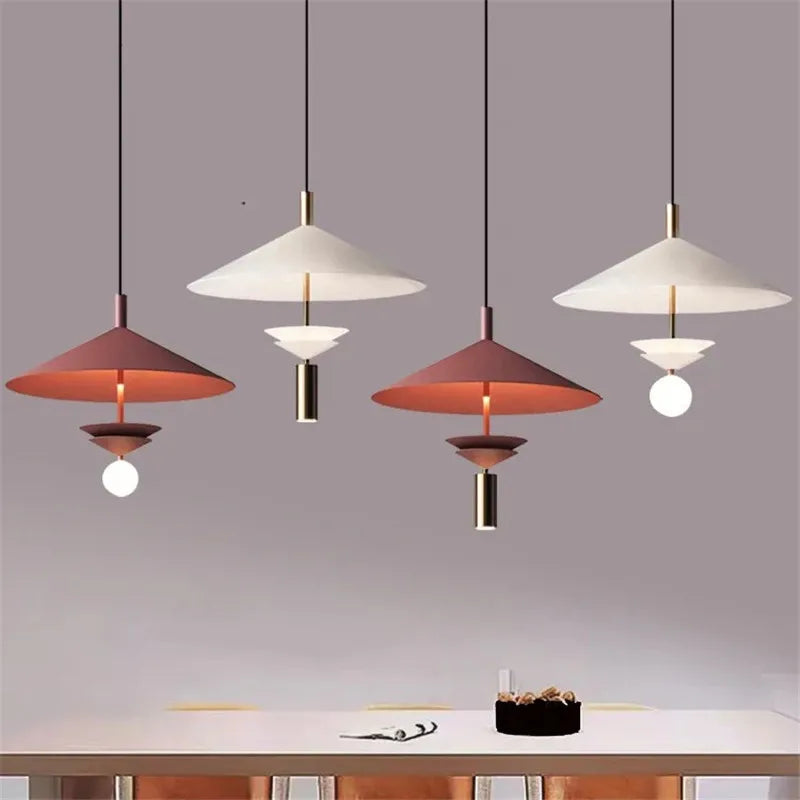 Red UFO Pendant Light for Dining and Living Room, Minimalist LED Lamp