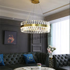Modern Crystal Pendant Light Semi Round Design for Living Room, Suspension Lamp