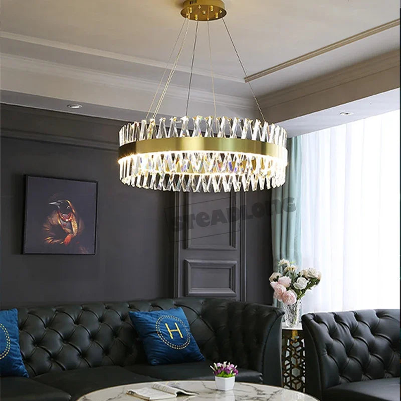 Semi Round Crystal Pendant Light: Modern Design for Living Room, Restaurant Suspended Lighting