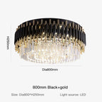 Gold Black Crystal Ceiling Chandelier - Round LED Pendant for Living Room Lighting