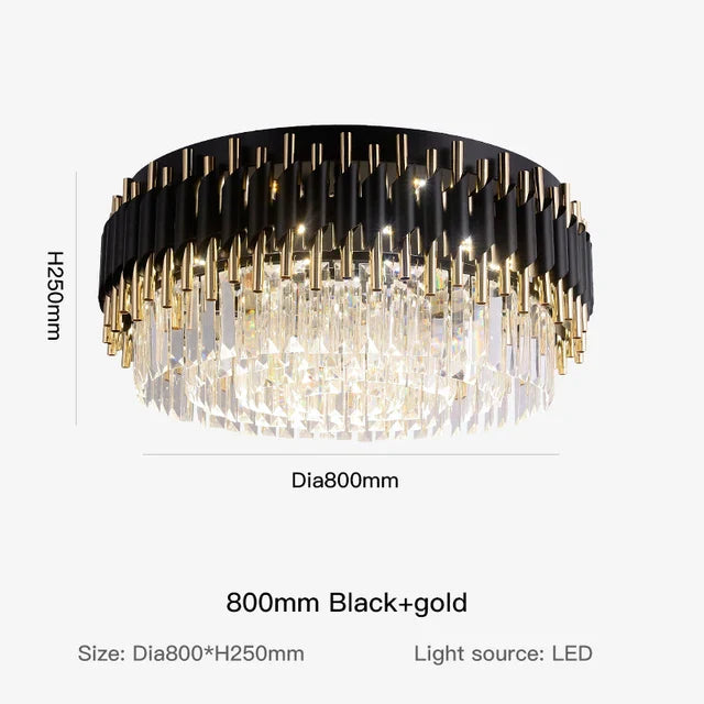 Gold Black Crystal Ceiling Chandelier - Round LED Pendant for Living Room Lighting