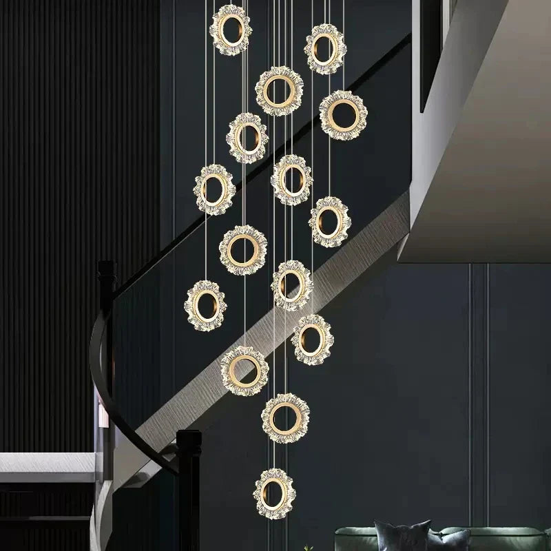 Modern Flower Ring LED Chandelier for High-Rise Duplex Living & Dining Rooms