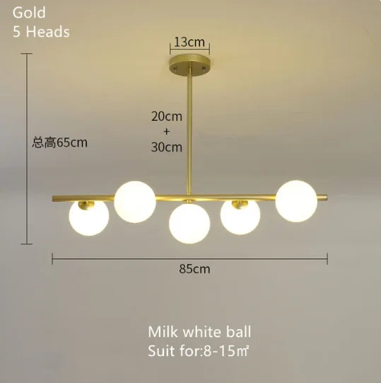 Gold Glass Ball LED Pendant Light for Kitchen Dining Room Lighting