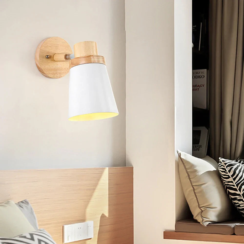Wooden Wall Light Bedside Lamp Shade Modern Nordic E27 LED Sconce Living Room Lighting
