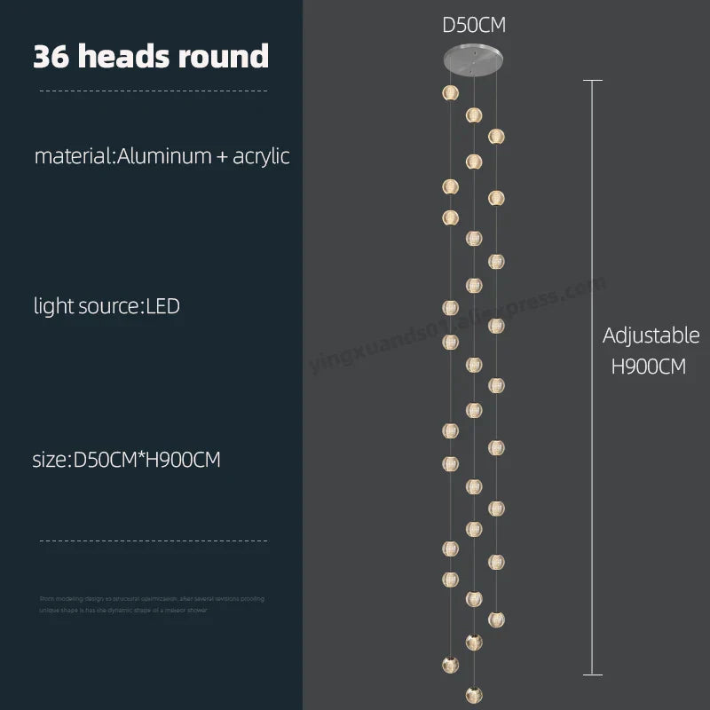 Revolving Stair LED Chandelier - Duplex Villa Hanging Lamp for High-Level Staircase