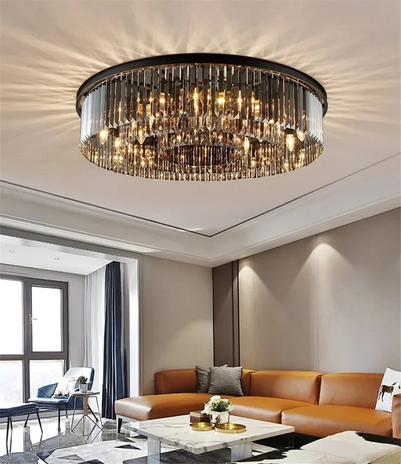 Modern Crystal Black Ceiling Light E14 LED Round Lamp for Home Dining Bedroom