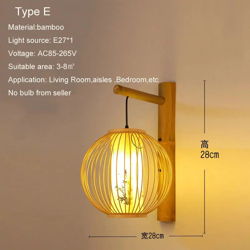 Bamboo Wall Lights: Retro Hand-woven Luminaire for Bedroom, Corridor, Hotel, Restaurant Decor