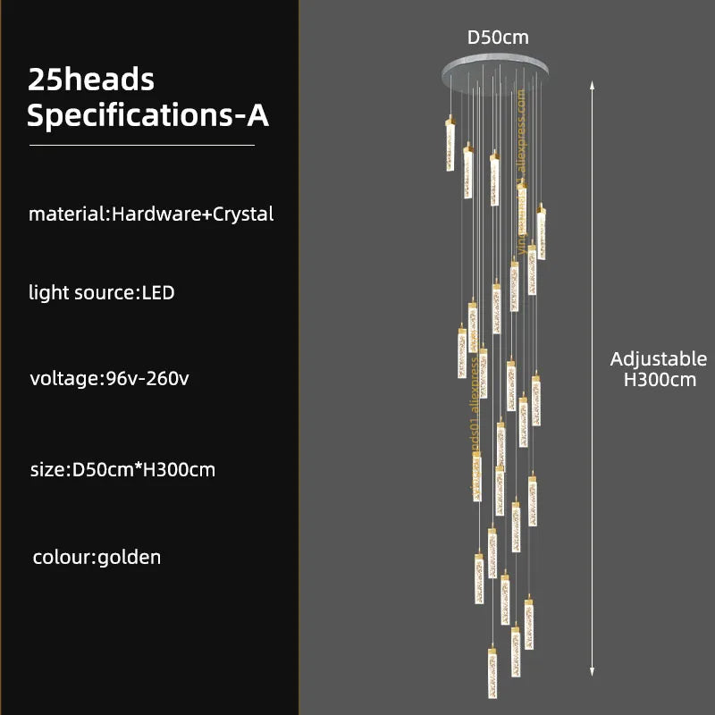 Crystal Ceiling Chandelier: Modern Nordic Design, Long Staircase Pendant Lamp