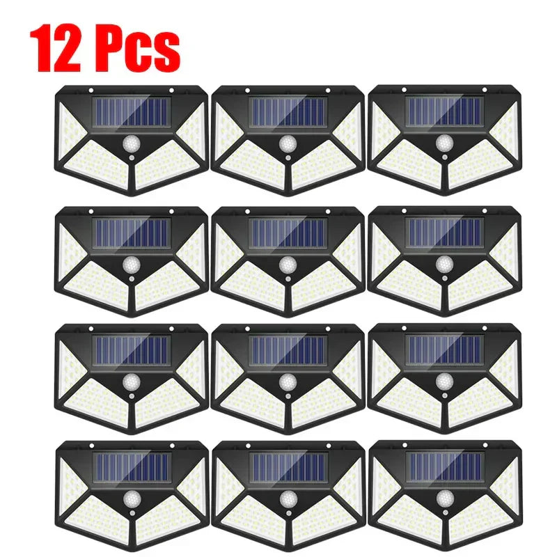 100LED Solar Powered Outdoor Wall Lamp with PIR Motion Sensor
