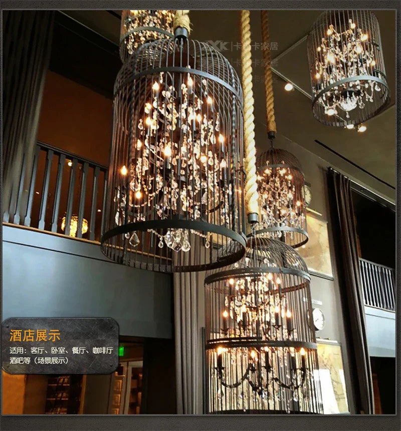 Iron Birdcage Crystal Chandelier: Spherical Pendant Light for Home Decor