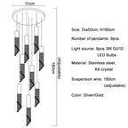 Crystal Staircase Chandelier: Modern LED Lighting for Living Room, Hall, or Loft