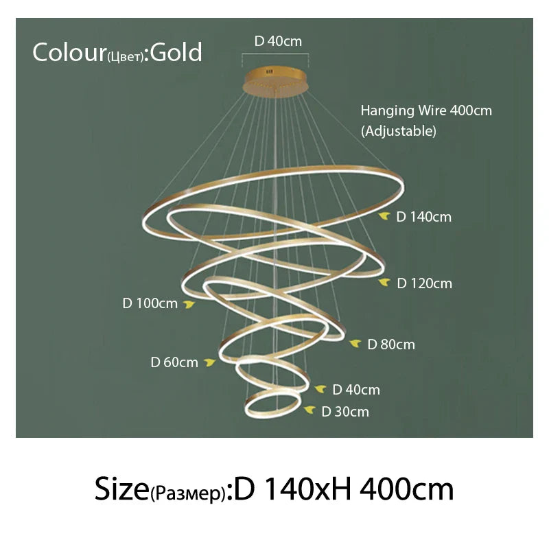 Sophisticated Duplex Living Room Chandelier & LED Circles Lighting Fixtures