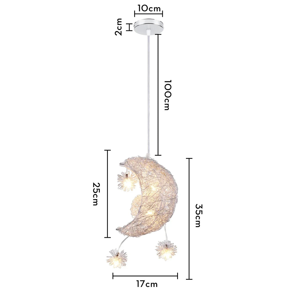 Moon Star Pendant Light Chandelier LED Fixture for Kid Bedroom & Christmas Decor