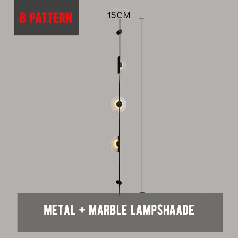 LED Marble Wall Lights - Black Metal Sconces for Living Room, Stairs & Aisle