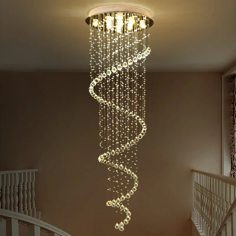 Modern LED K9 Crystal Chandelier | Luxury Double Staircase Living Room Lights