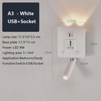 Rotatable LED Wall Sconce Lamp with USB Port & Socket for Bedrooms, Restaurants - White/Black