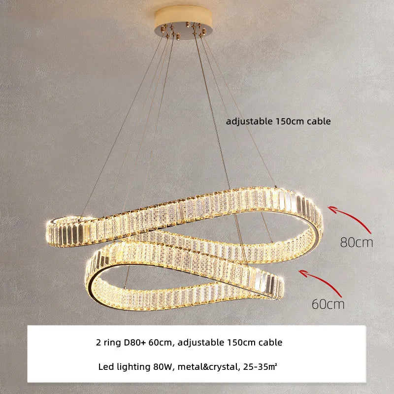 Irregular Steel & K9 Crystal LED Pendant Chandelier for Foyer, Dimmable Lighting