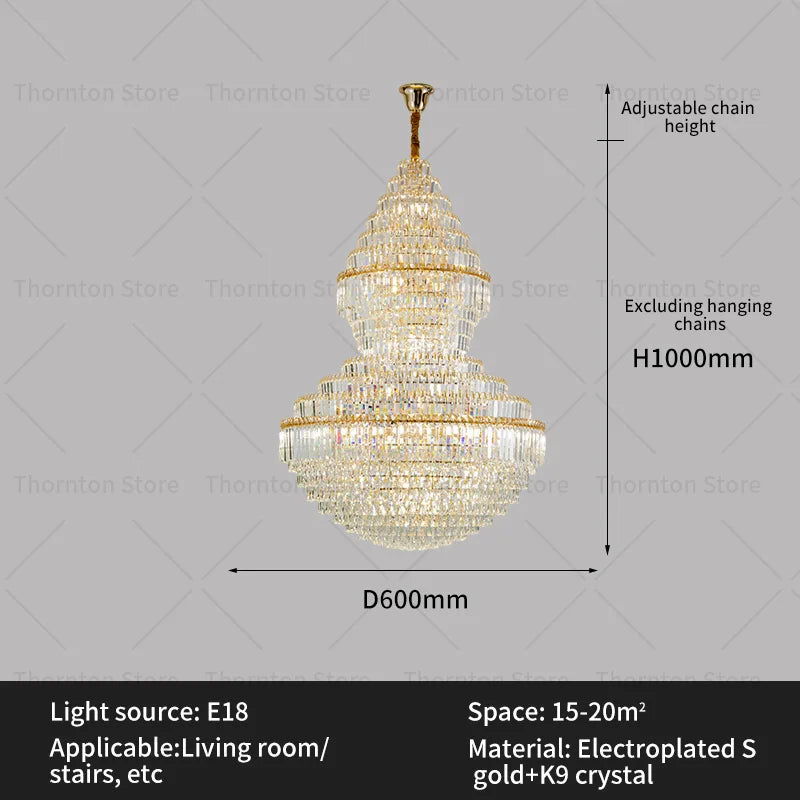 Crystal Hollow Chandelier for Luxury Living Room and Stair Lamps