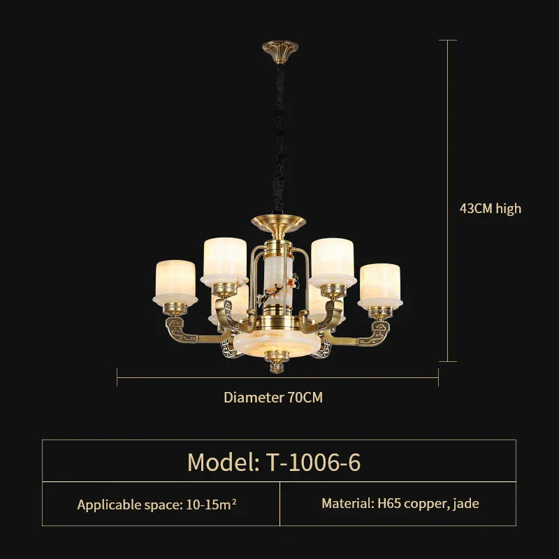Luxury All Copper Jade Chandelier for Living Room Restaurant Villa Hall