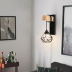 Loft American Iron Wood Wall Sconce Vintage Cage Guard Lampshade Fixture