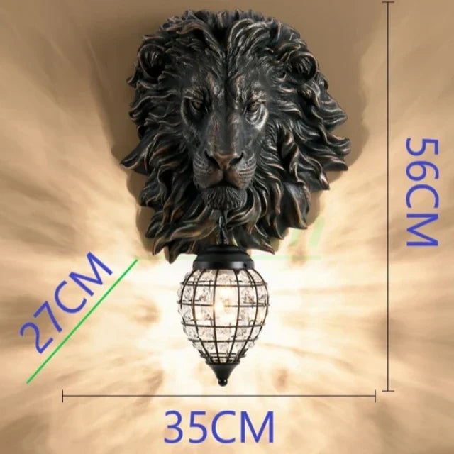 Lion Head Resin Wall Lamp: European Style Living Room Light for Home Décor