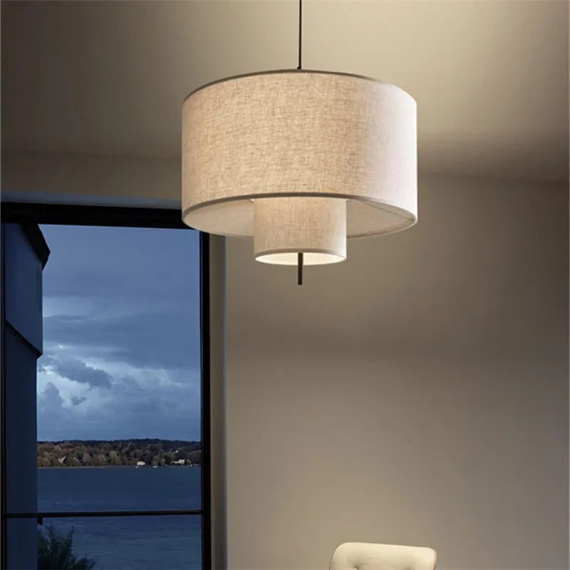 Margin Pendant Lamp Linen Lampshade for Living Room Bedroom Restaurant Hotel Loft