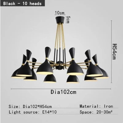 Afralia Nordic LED Multiple Head Chandelier - Black/White Iron Art - Living Room/Bedroom/Kitchen/Hotel
