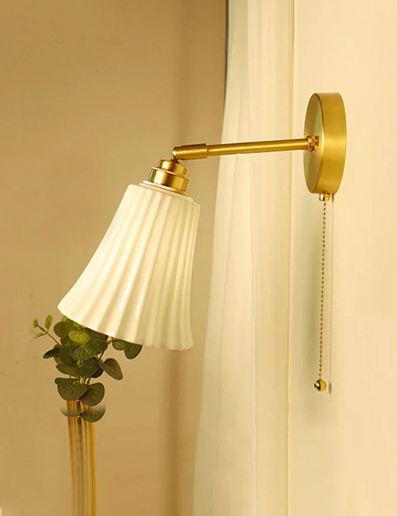 Retro Brass Wall Sconce - Luxury Bedroom Ceramic Wall Light