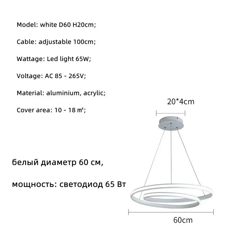 Nordic LED Pendant Lights Dimmable Hanging Lamp for Living Room and Bedroom