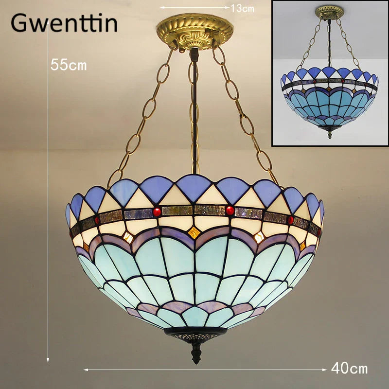 Tiffany Stained Glass Pendant Light Chandelier LED Fixture for Home Deco