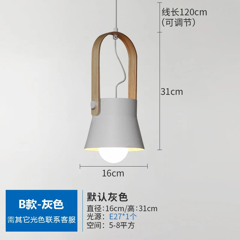 Nordic Wooden Pendant Light E27 Hanging Lamp for Interior Bedroom Kitchen Dining