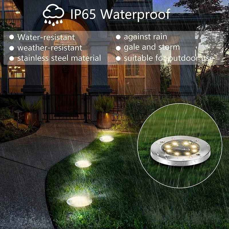 Solar Disk Light: Outdoor Garden LED Spotlight for Deck, Underground, or Buried Use