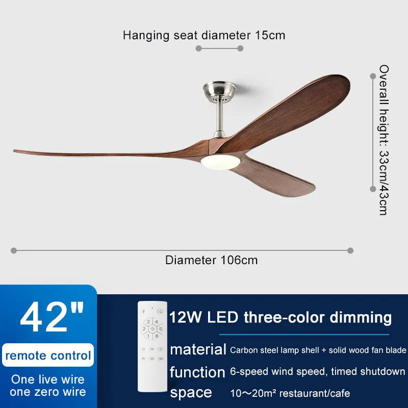 Wooden Ceiling Fan with LED Light and Control - Ideal for Bedroom, Living Room, Office