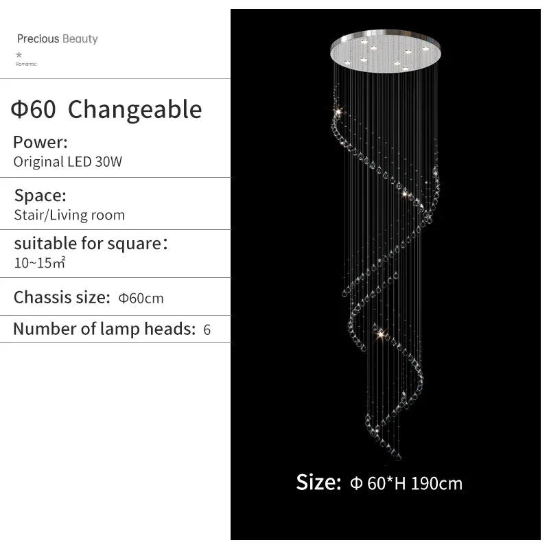 Crystal Chandelier for High Ceilings Living Room - Modern Luxury Spiral Stair Pendant Lamp