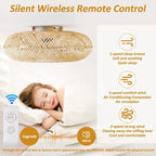 Bamboo Ceiling Fan with Rattan Cage Light & Remote Control