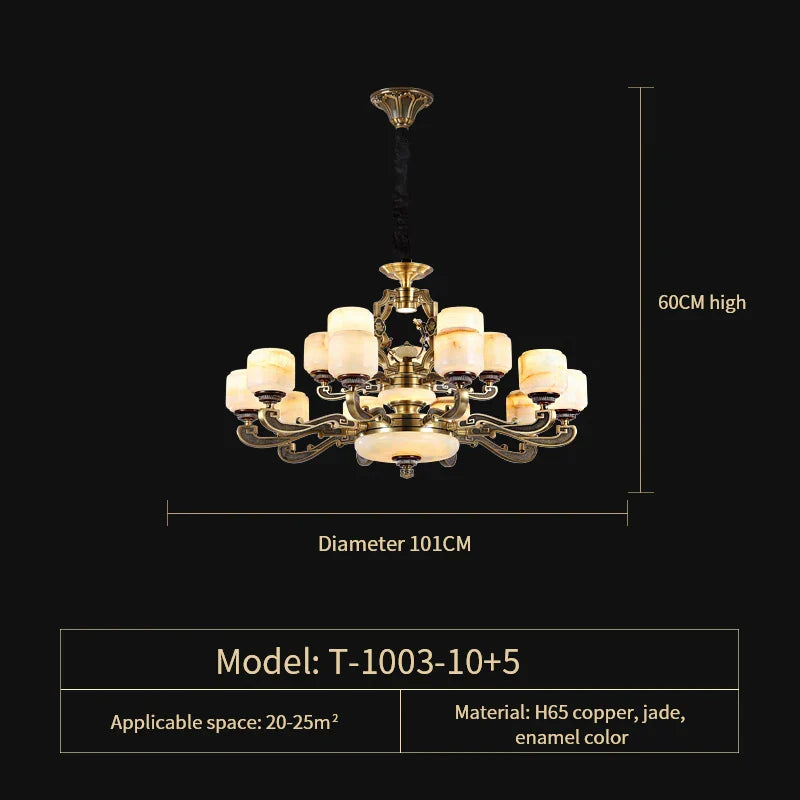 Jade Zinc Alloy Chandelier for Living Room, Restaurant, Hall - Elegant Chinese Design