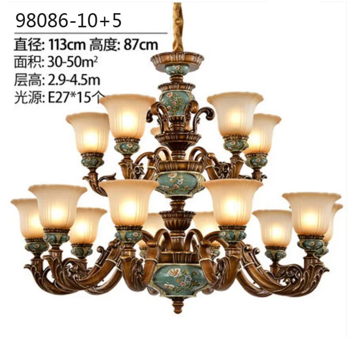 European Vintage Resin Chandelier: Elegant Luxury Lighting for Living Room, Bedroom, and Restaurant