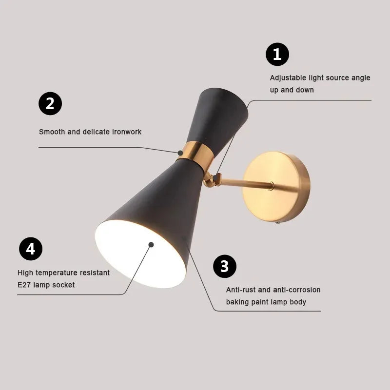 Minimalist Gold Black Bedside Wall Light for Nordic Home Living