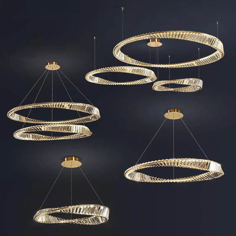 Irregular Gold Steel LED Pendant Light with Dimmable K9 Crystals