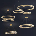 Gold Plated Steel Ring Pendant Lamp with Dimmable LED Lights and K9 Crystals