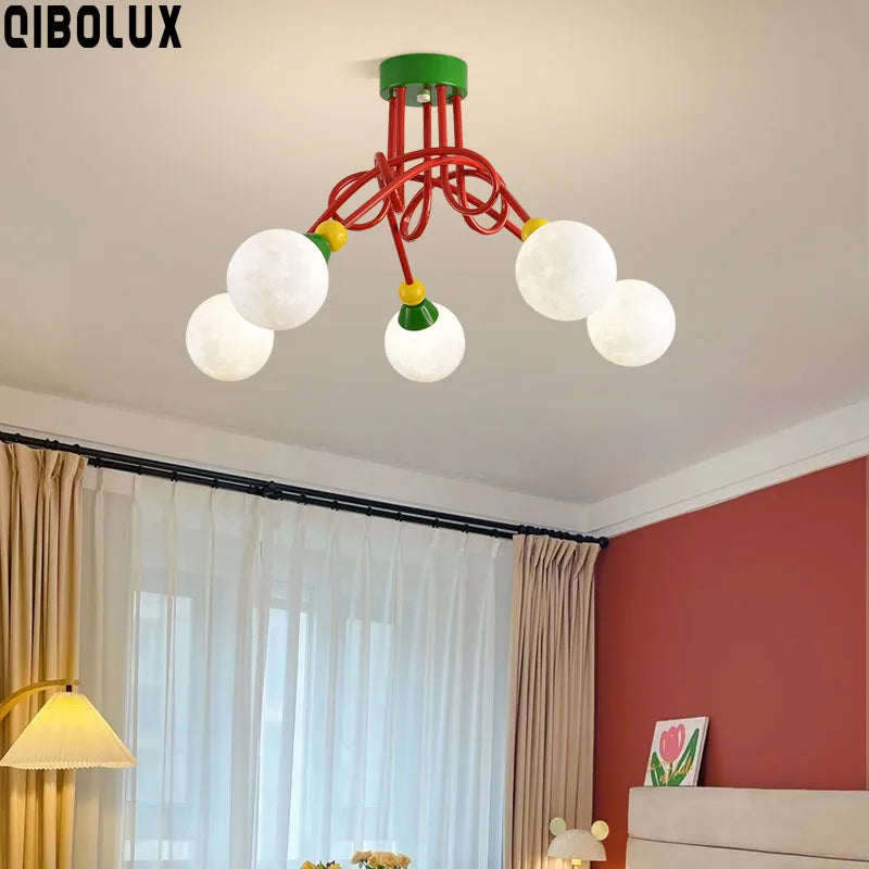 Nordic LED Pendant Light White Red 3 Heads 5Head Dining Room Kitchen Living Room