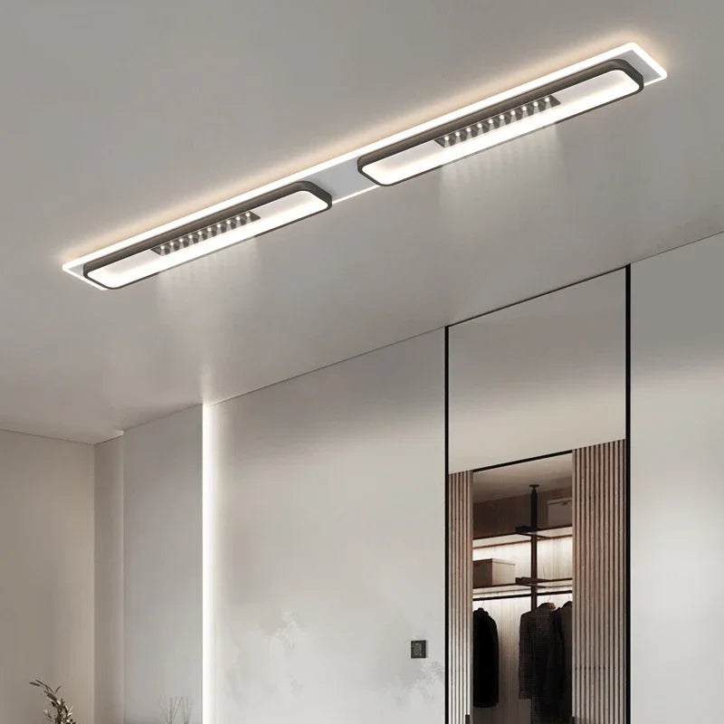 LED Chandelier Lights Remote Dimming Black White Modern Long Living Room Bedroom Hall Lamps