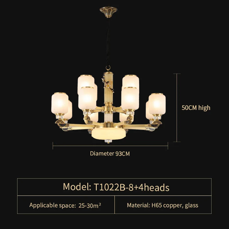 Copper Jade Chandelier: Elegant Wind Light for Living Room, Restaurant, or Tea Room
