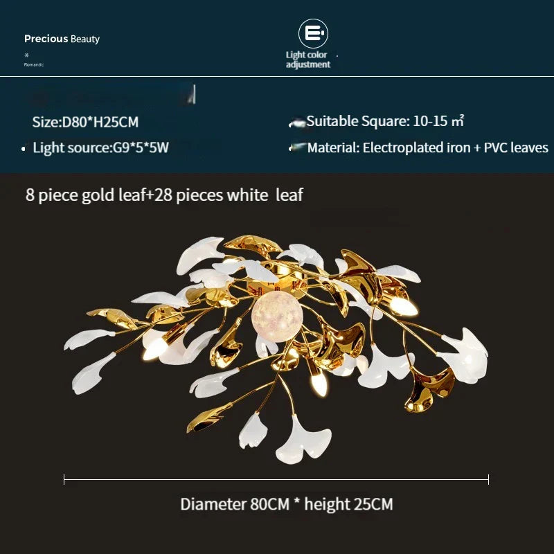 Ginkgo Leaf Acrylic Metal LED Ceiling Chandelier for Home Living Room