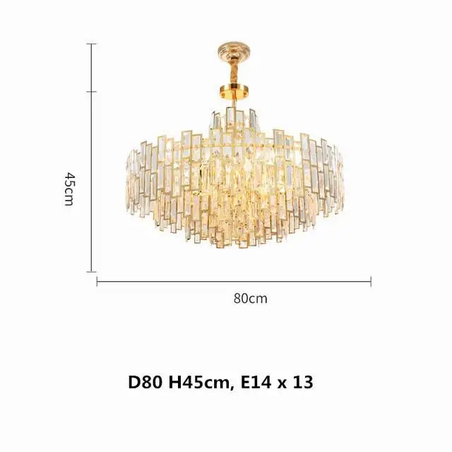 Gold Steel Crystal Pendant Chandelier - Luxury LED Dining Room Hanging Lamp