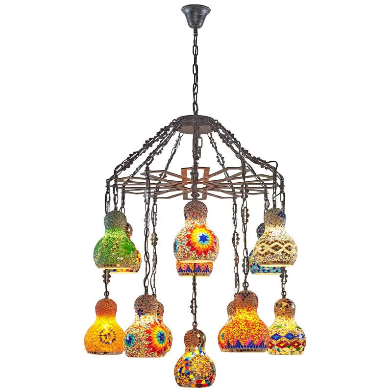 Turkish Mosaic Chandelier: Colorful Stained Glass Pendant Lamp