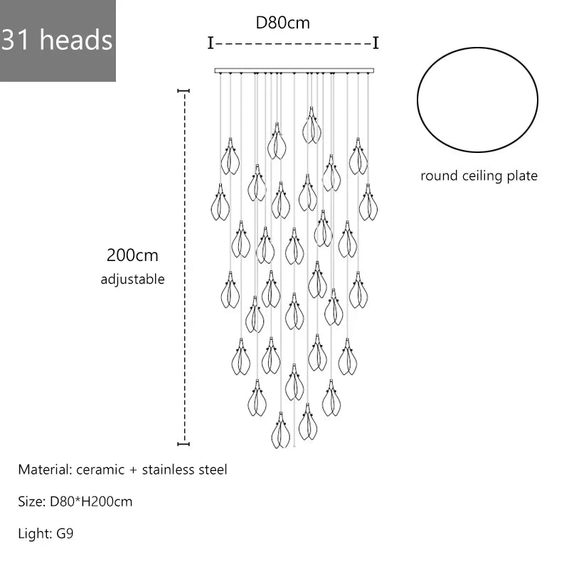 Petals G9 LED Pendant Light: Modern Ceramics Lustre for Hotel Lobby, Villa, Living Room, Stairs