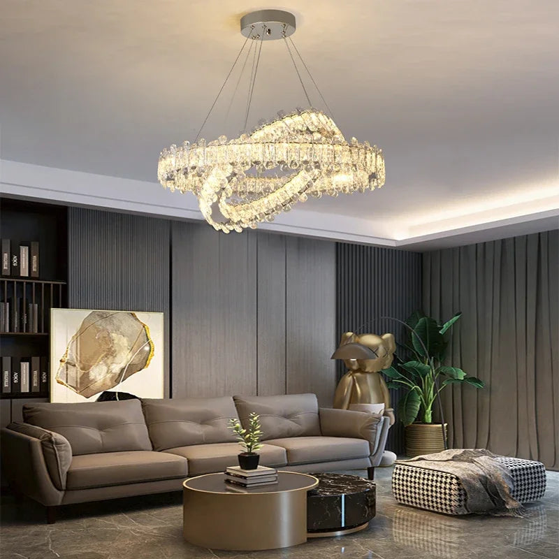Crystal LED Ceiling Chandelier: Modern Dimmable Lighting Fixture for Stylish Home Decor
