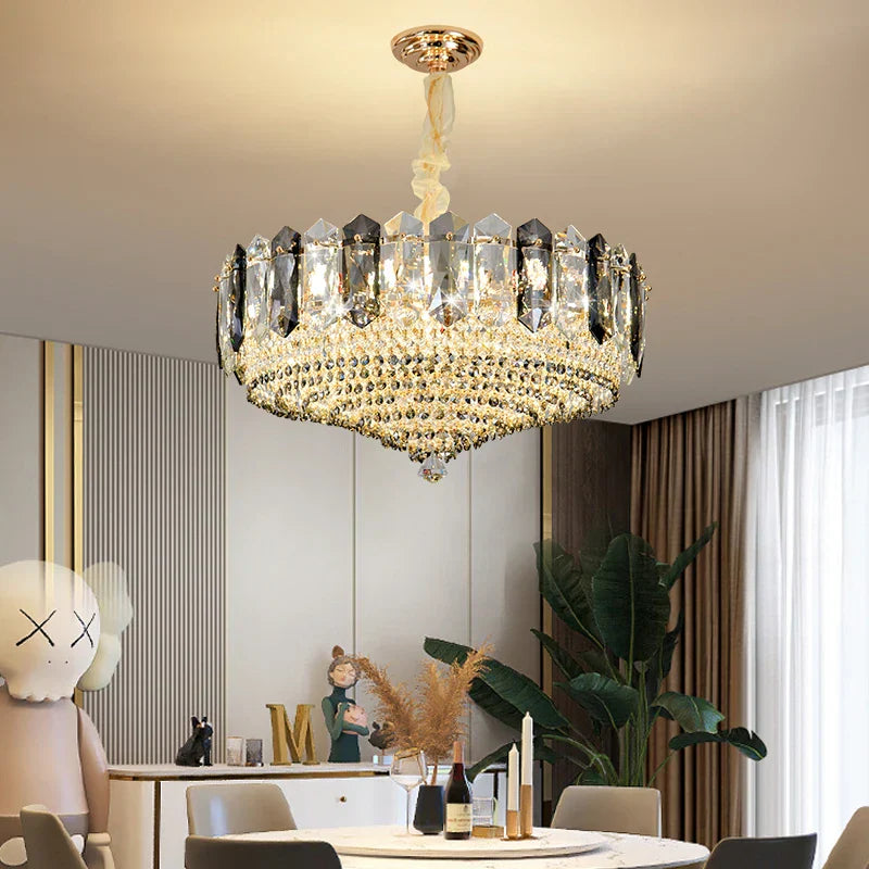Crystal Duplex Villa Chandelier Hall Light - Luxe Living Room Middle Floor Lamp