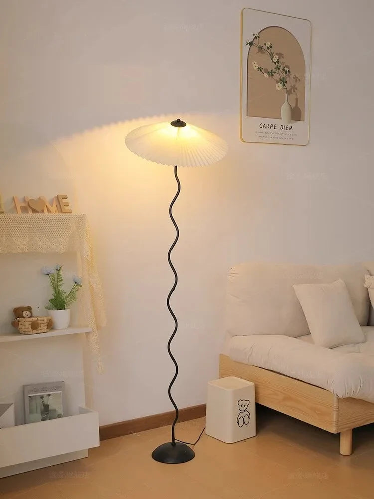 Minimalist Pleated Fabric Floor Lamp for Living Room Bedroom Décor
